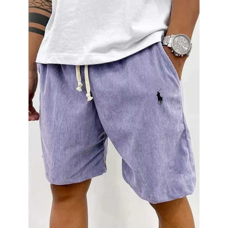 Men's Casual Pants Soft Cotton Blend Elastic Waistband Striped Design