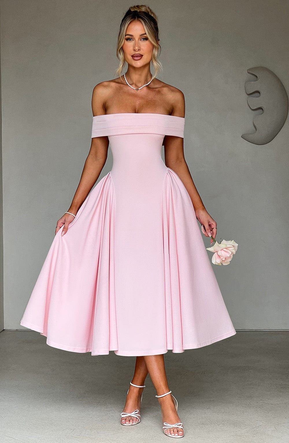 Off-Shoulder Flare Midi Dress