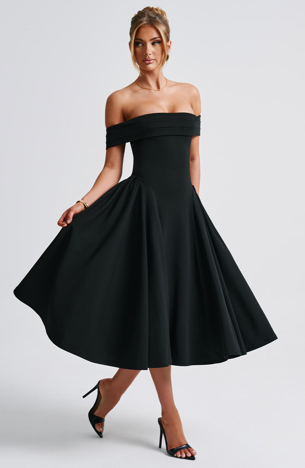 Off-Shoulder Flare Midi Dress