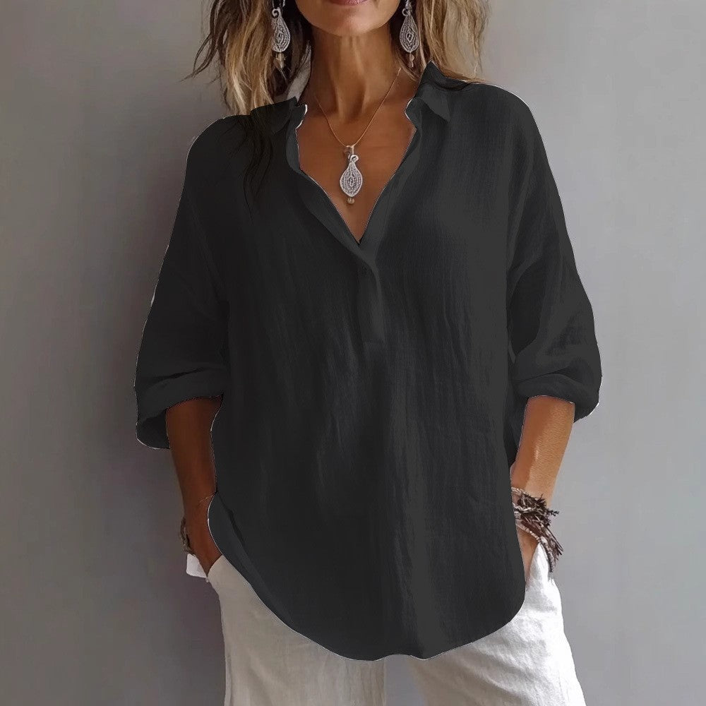 Women's Casual Linen Shirt Button Placket Loose Sleeves Lightweight Summer