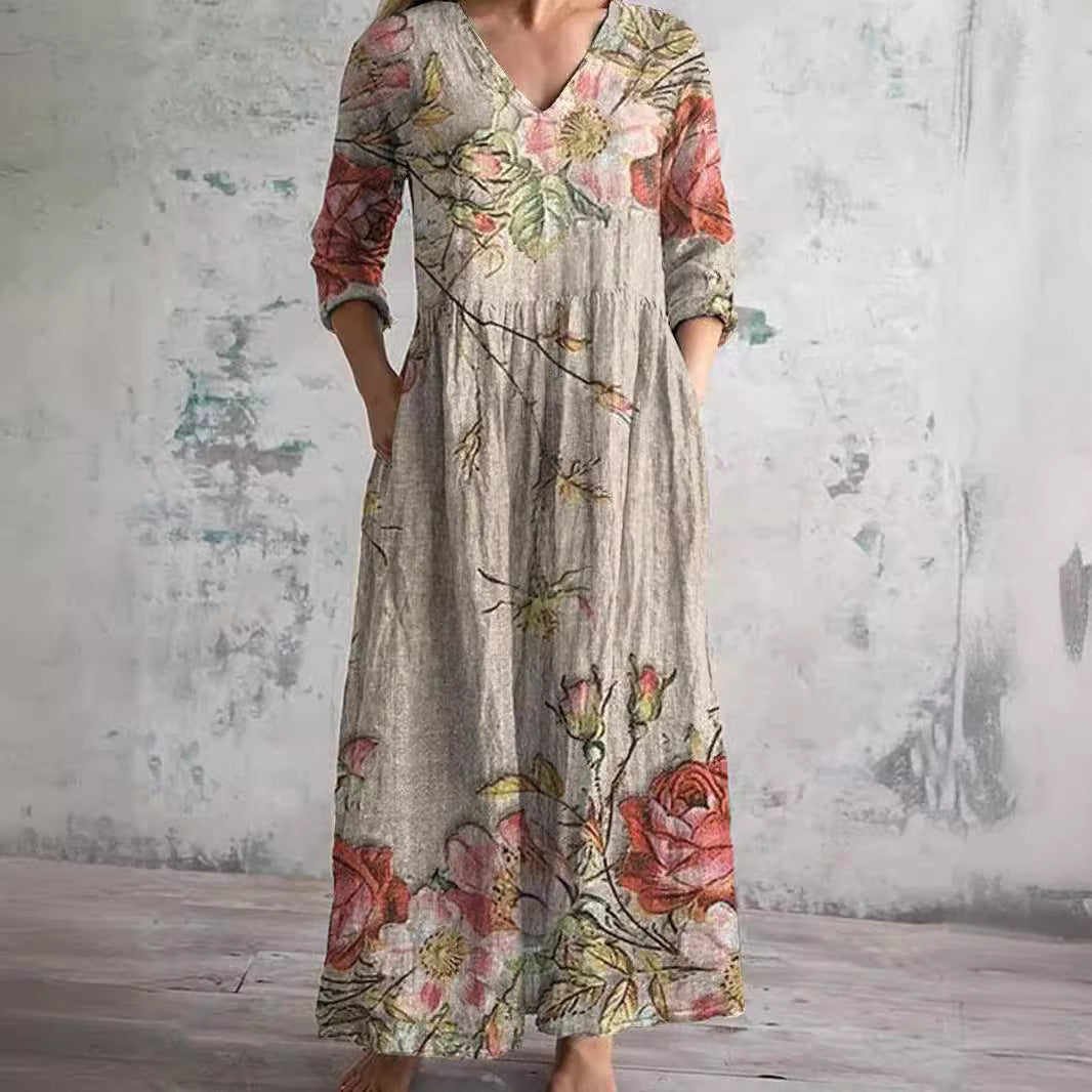 Women's Floral Summer Dress V-Neck Lightweight Breathable Casual Plus Size