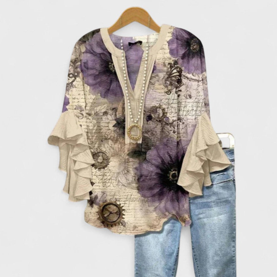 Women's Ruffle Top Flowy Soft Drape Flattering Neckline Everyday Blouse