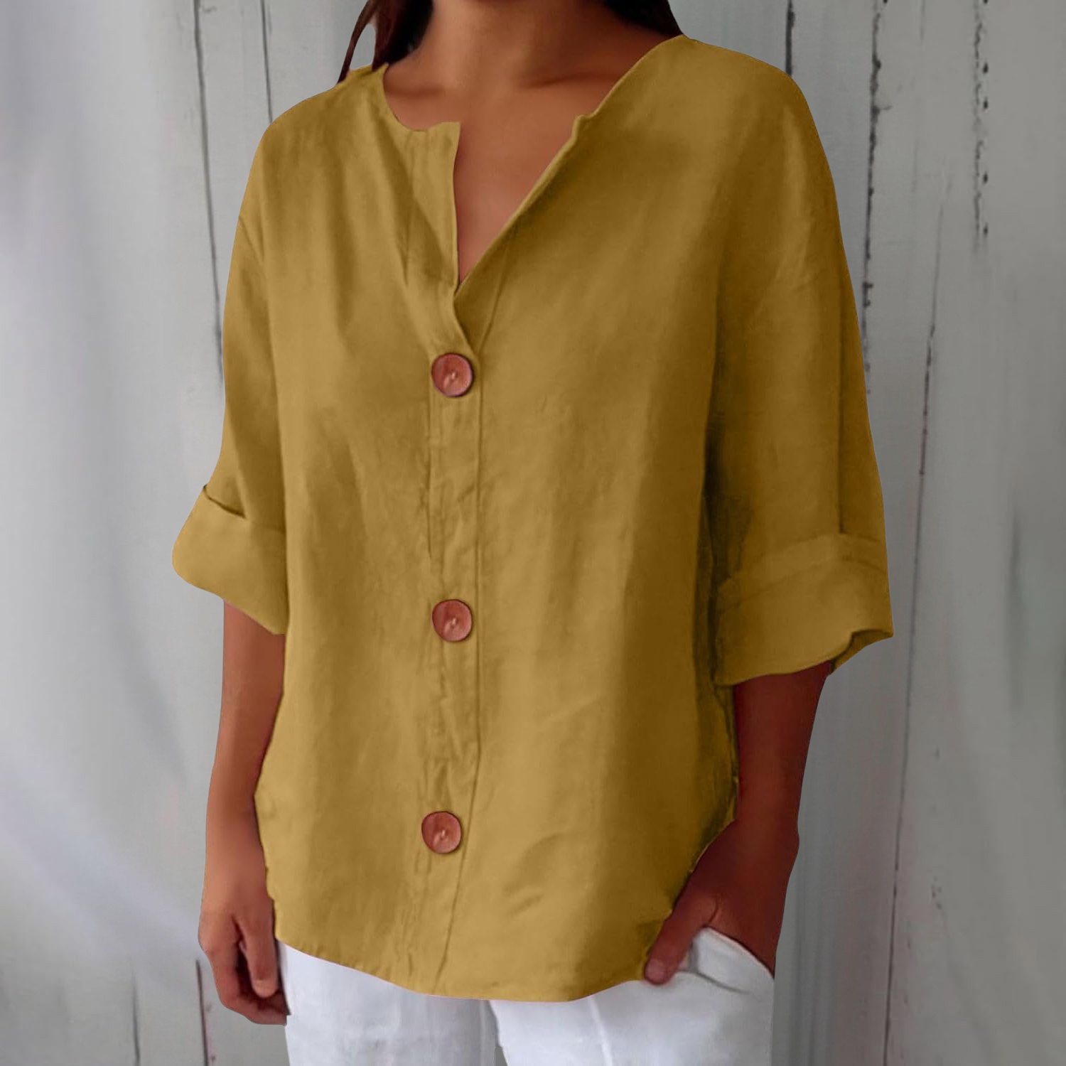Women's Summer Blouse Loose Fit Breathable Natural Linen Casual Top