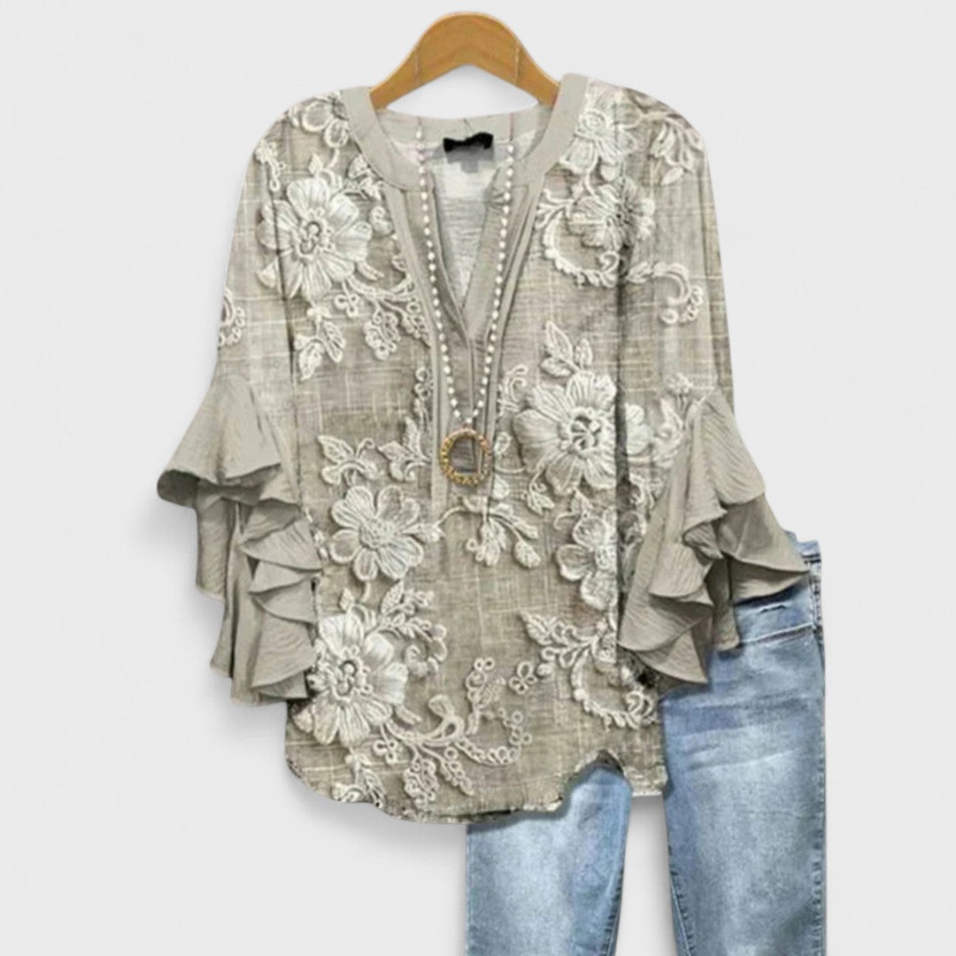 Women's Ruffle Top Flowy Soft Drape Flattering Neckline Everyday Blouse