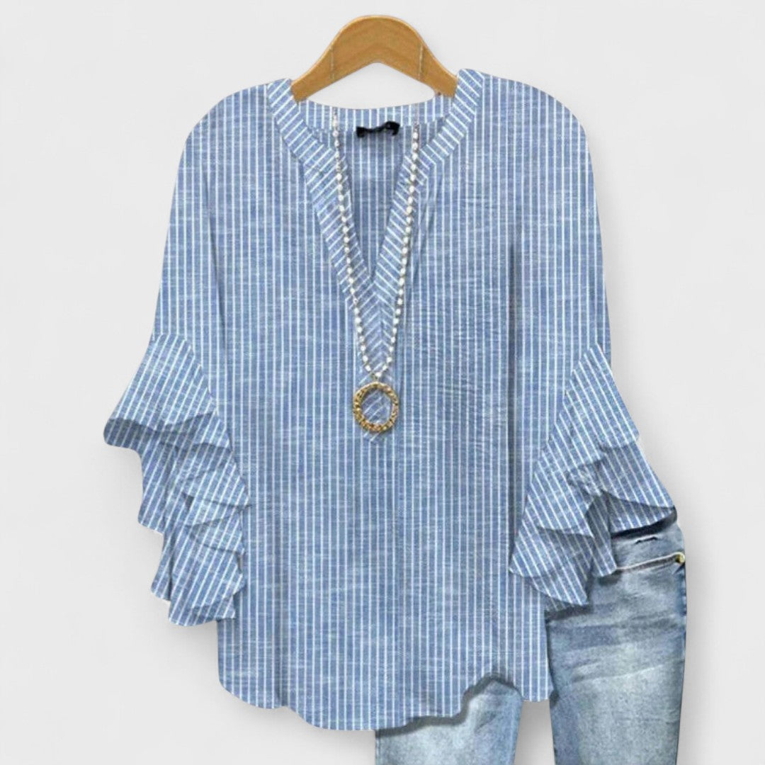 Women's Ruffle Top Flowy Soft Drape Flattering Neckline Everyday Blouse