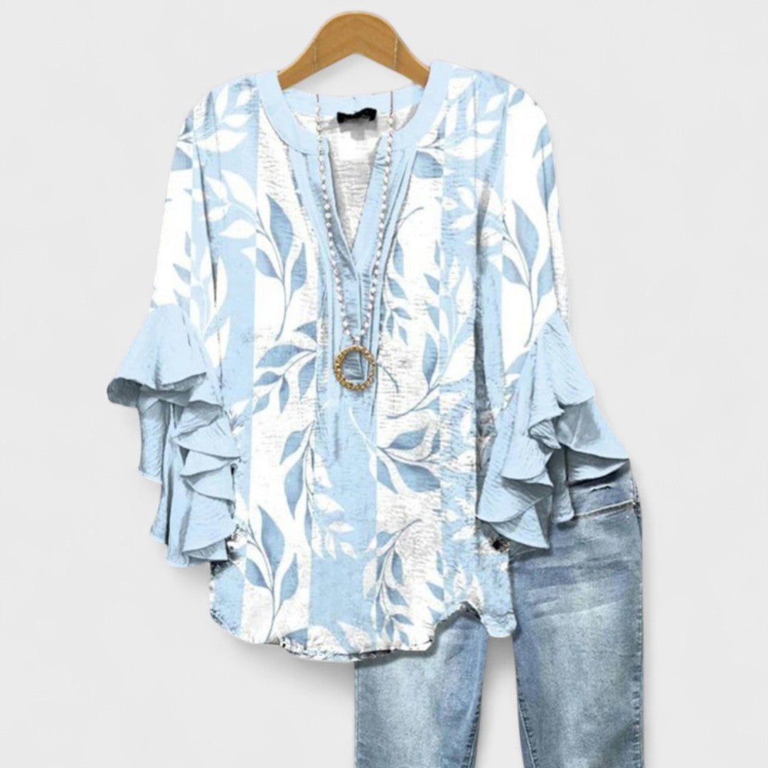Women's Ruffle Top Flowy Soft Drape Flattering Neckline Everyday Blouse