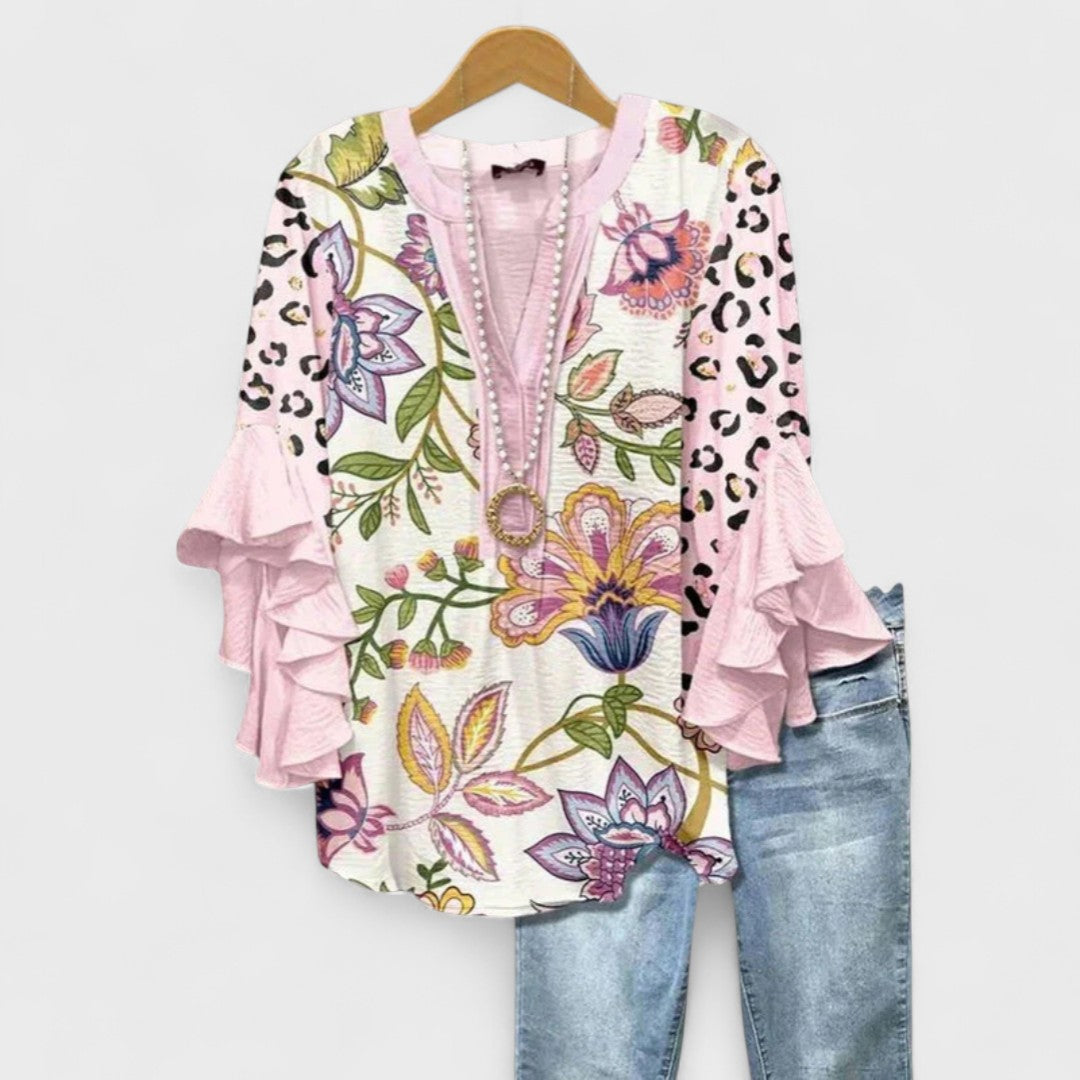 Women's Ruffle Top Flowy Soft Drape Flattering Neckline Everyday Blouse