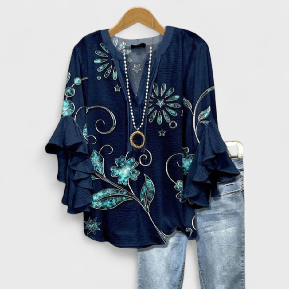 Women's Ruffle Top Flowy Soft Drape Flattering Neckline Everyday Blouse