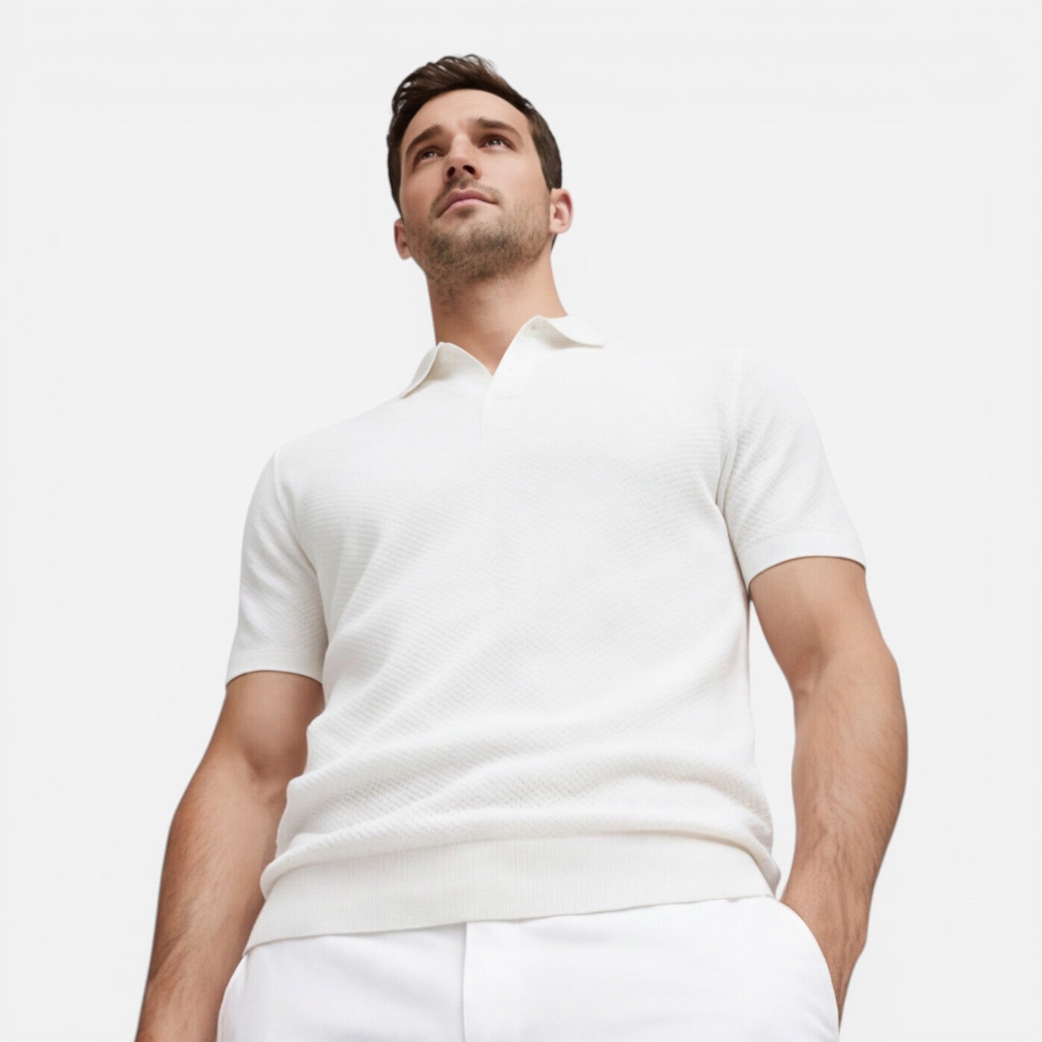 Men's Polo Shirt Slim Fit Lightweight Breathable Knit Casual Wear