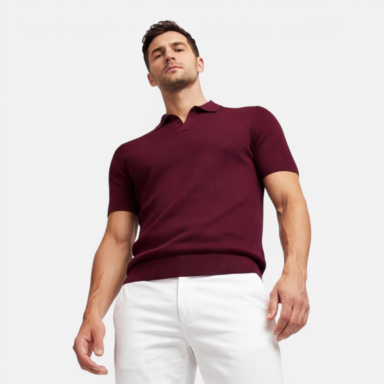 Men's Polo Shirt Slim Fit Lightweight Breathable Knit Casual Wear