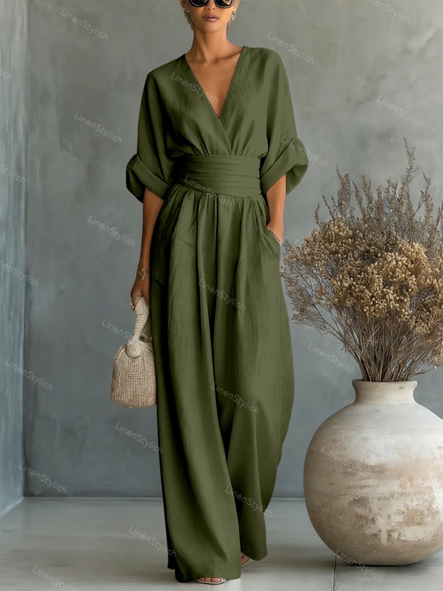 Women's Black Jumpsuit V-Neck Slim Fit Soft Fabric Formal Wear