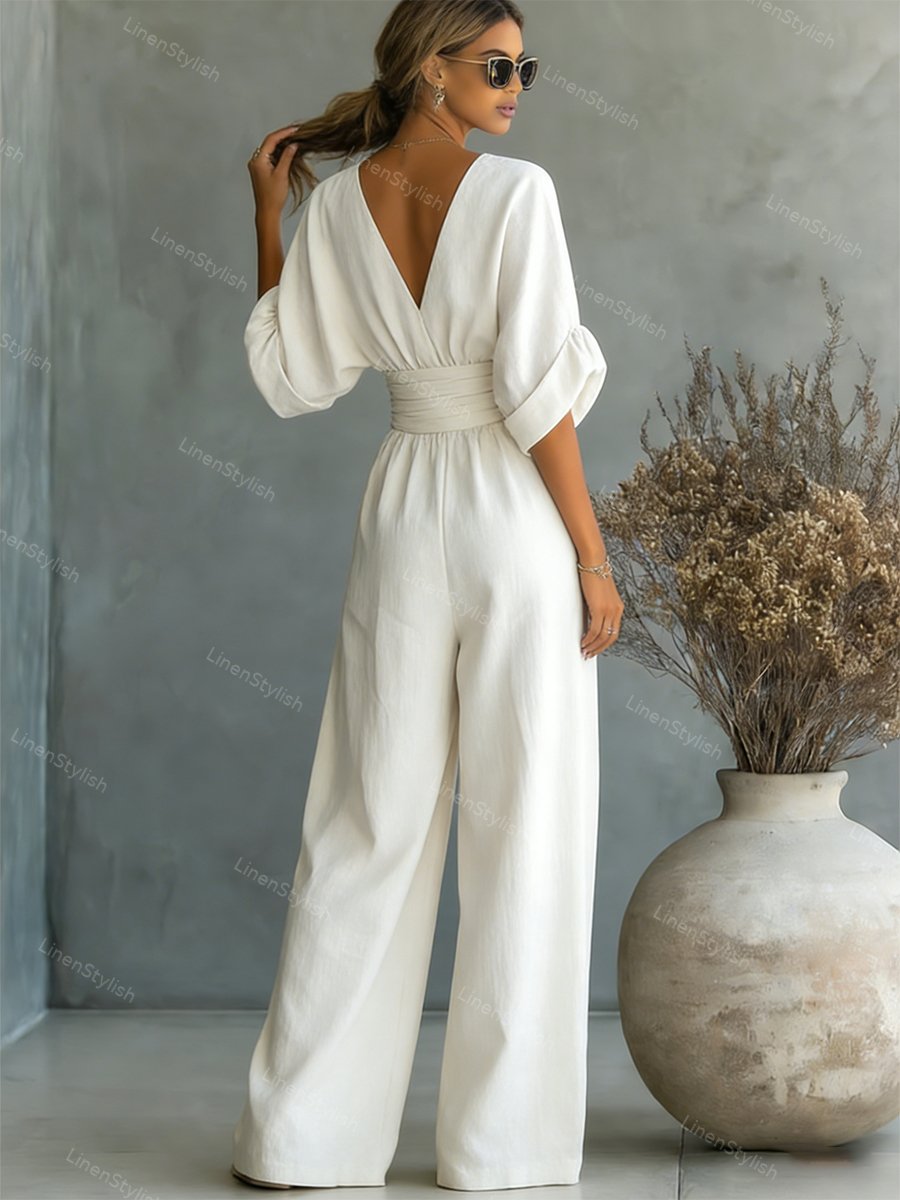 Women's Black Jumpsuit V-Neck Slim Fit Soft Fabric Formal Wear