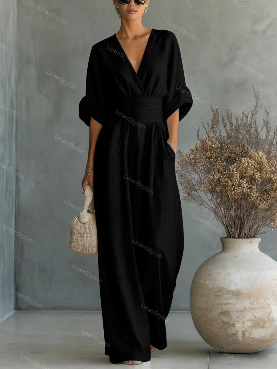 Women's Black Jumpsuit V-Neck Slim Fit Soft Fabric Formal Wear
