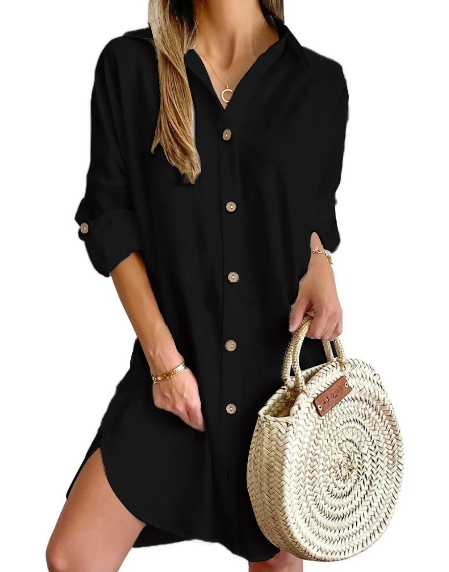Women's Button-Up Mini Dress Short Sleeve Casual