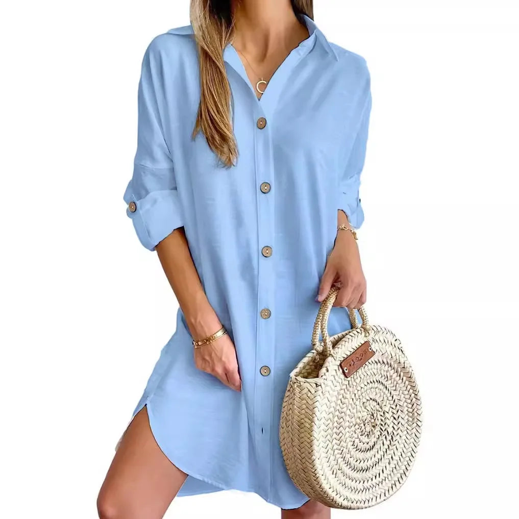 Women's Button-Up Mini Dress Short Sleeve Casual