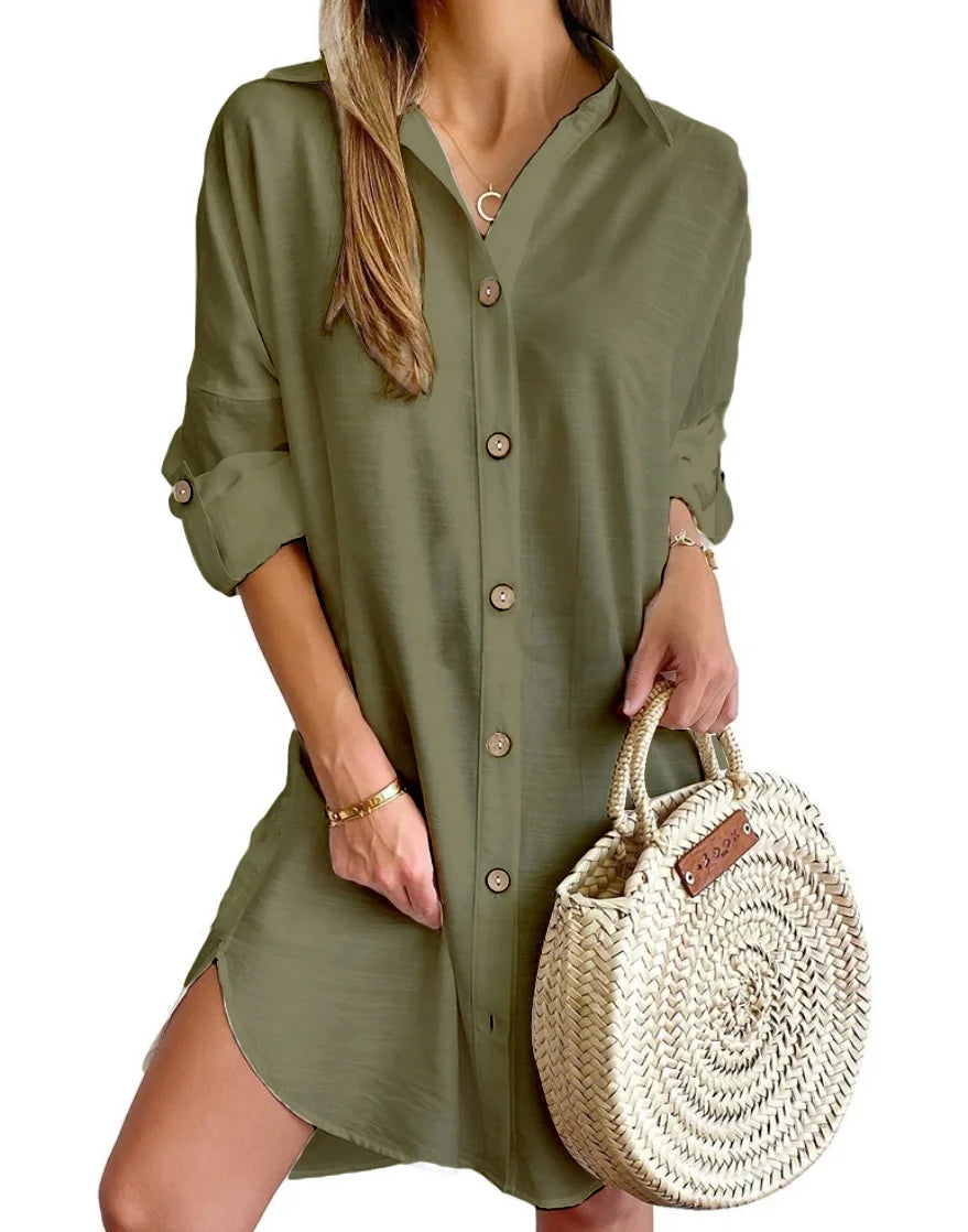 Women's Button-Up Mini Dress Short Sleeve Casual
