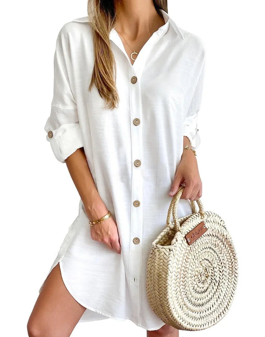 Women's Button-Up Mini Dress Short Sleeve Casual