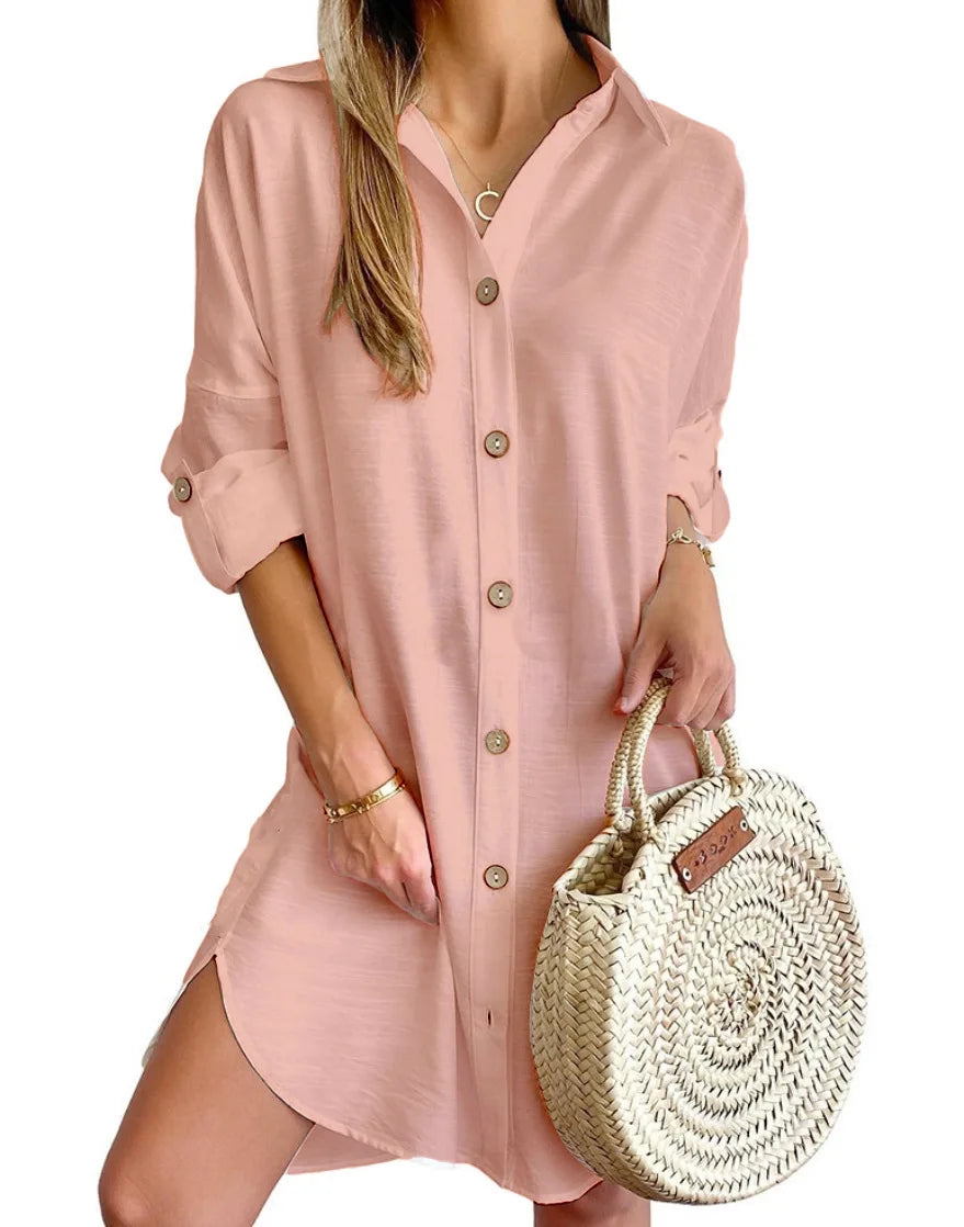 Women's Button-Up Mini Dress Short Sleeve Casual