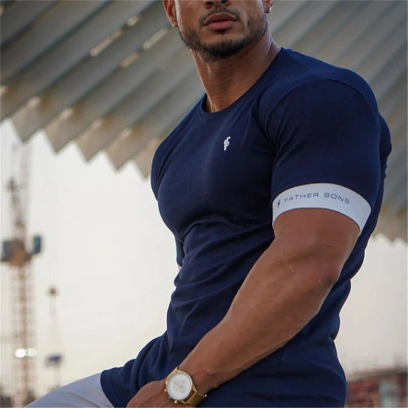 Men's Elastic Sleeves Slim Fit T-Shirt - Smooth Weave Texture
