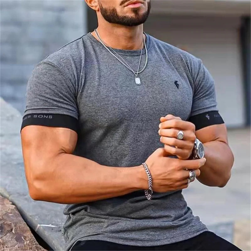 Men's Elastic Sleeves Slim Fit T-Shirt - Smooth Weave Texture