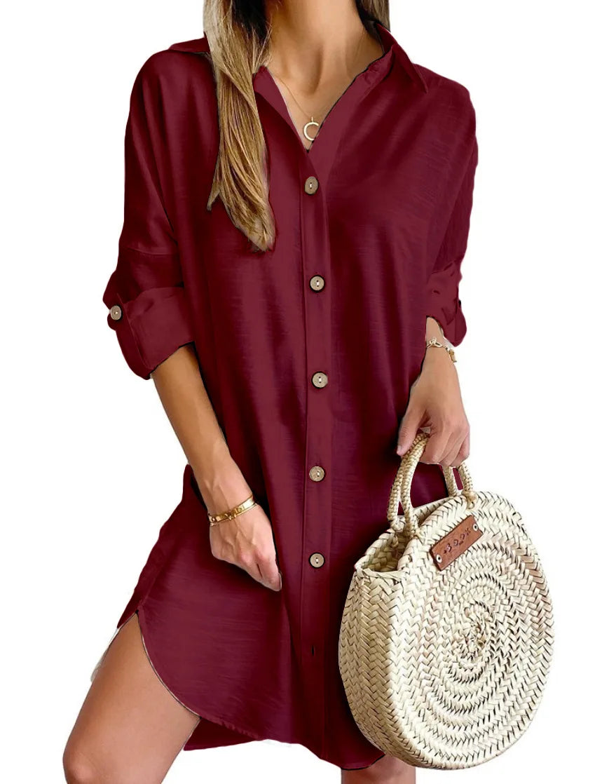 Women's Button-Up Mini Dress Short Sleeve Casual