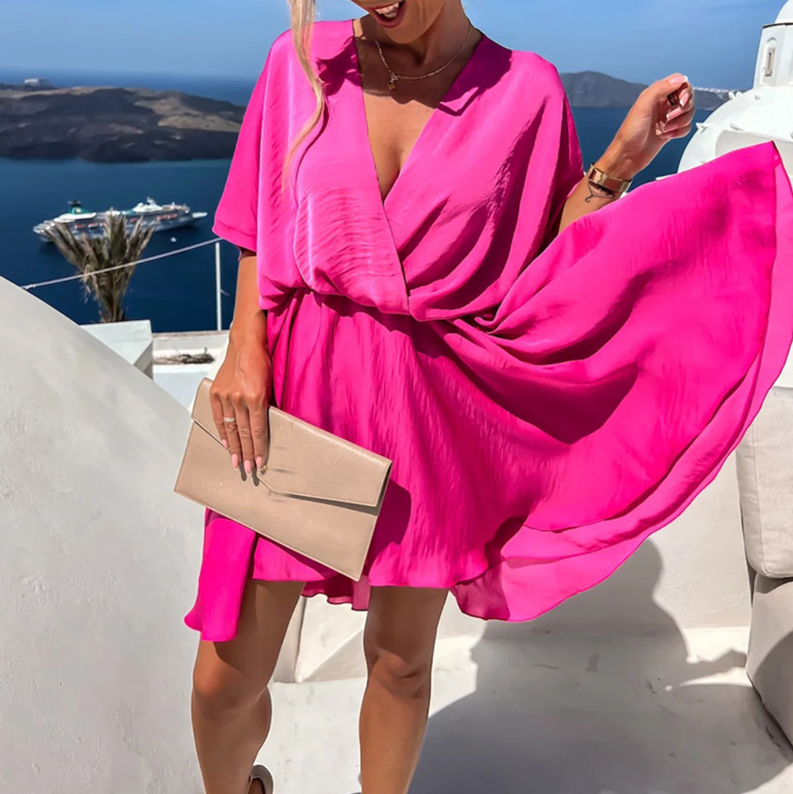 Women's Mini Dress V-Neck Short Sleeve Casual Everyday