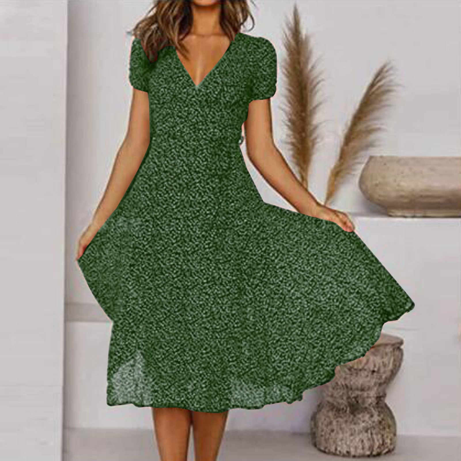 Ernestina | Stylish Flattering Fit V-Neck Dress