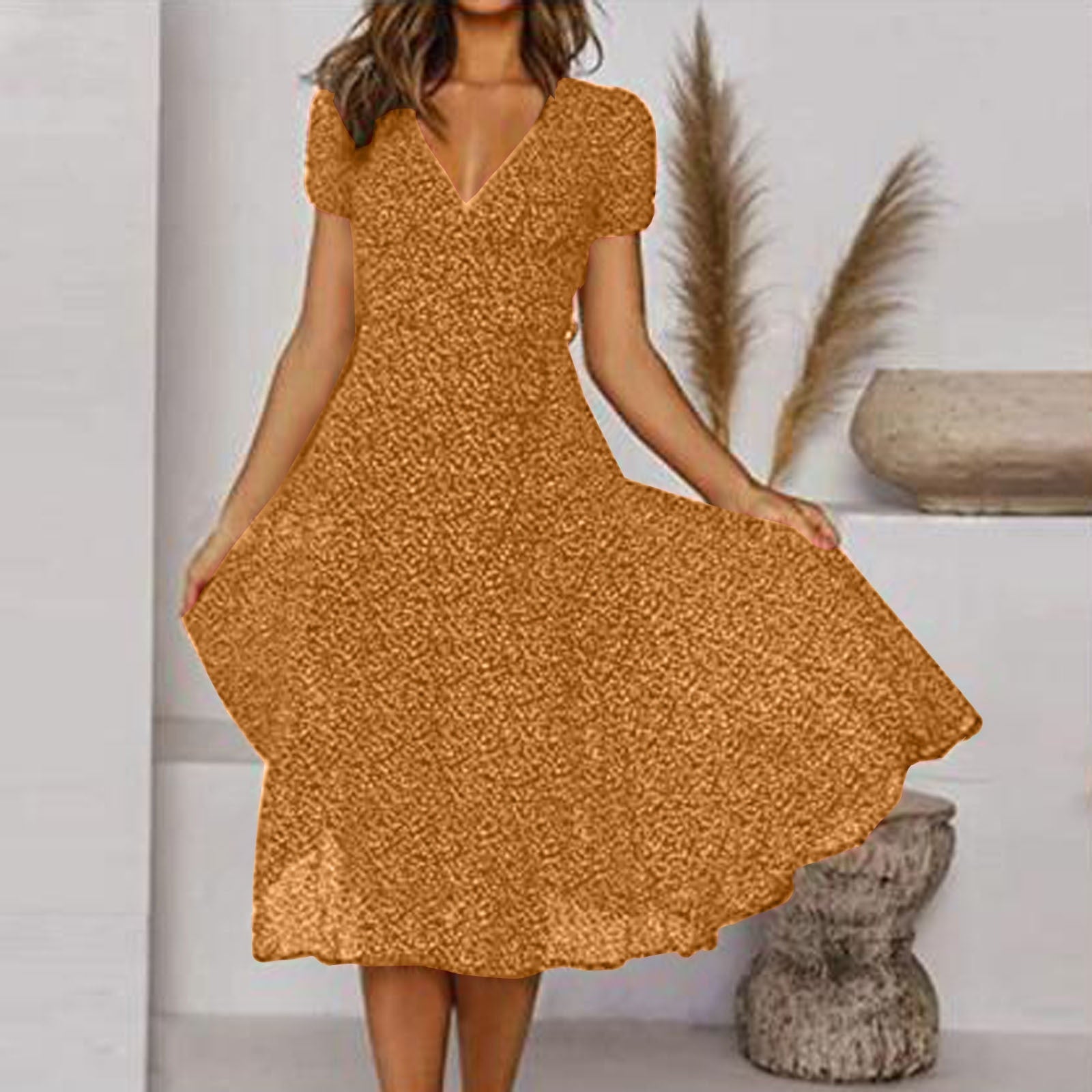 Ernestina | Stylish Flattering Fit V-Neck Dress