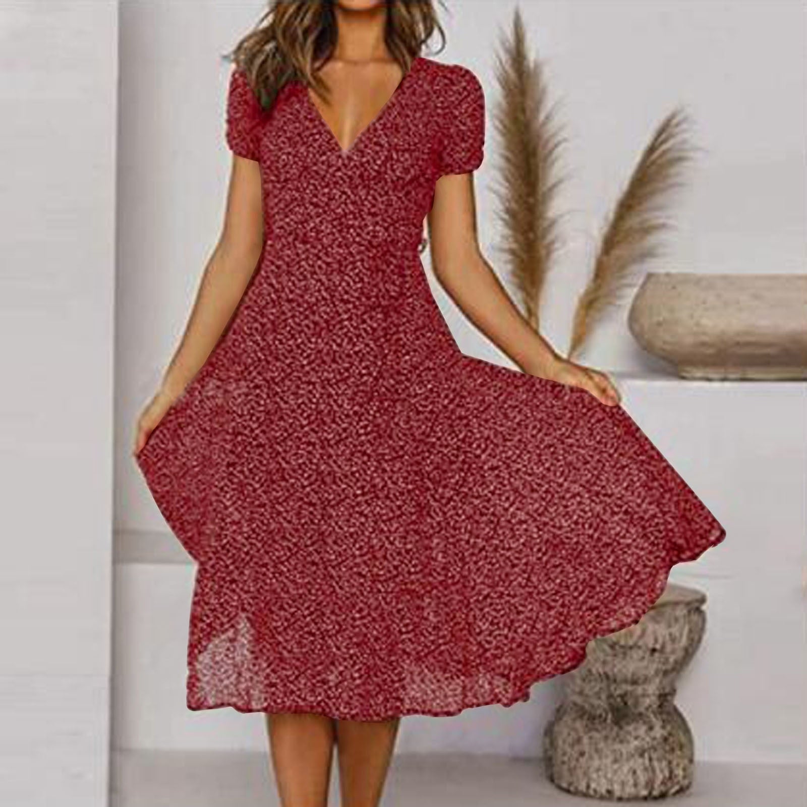 Ernestina | Stylish Flattering Fit V-Neck Dress