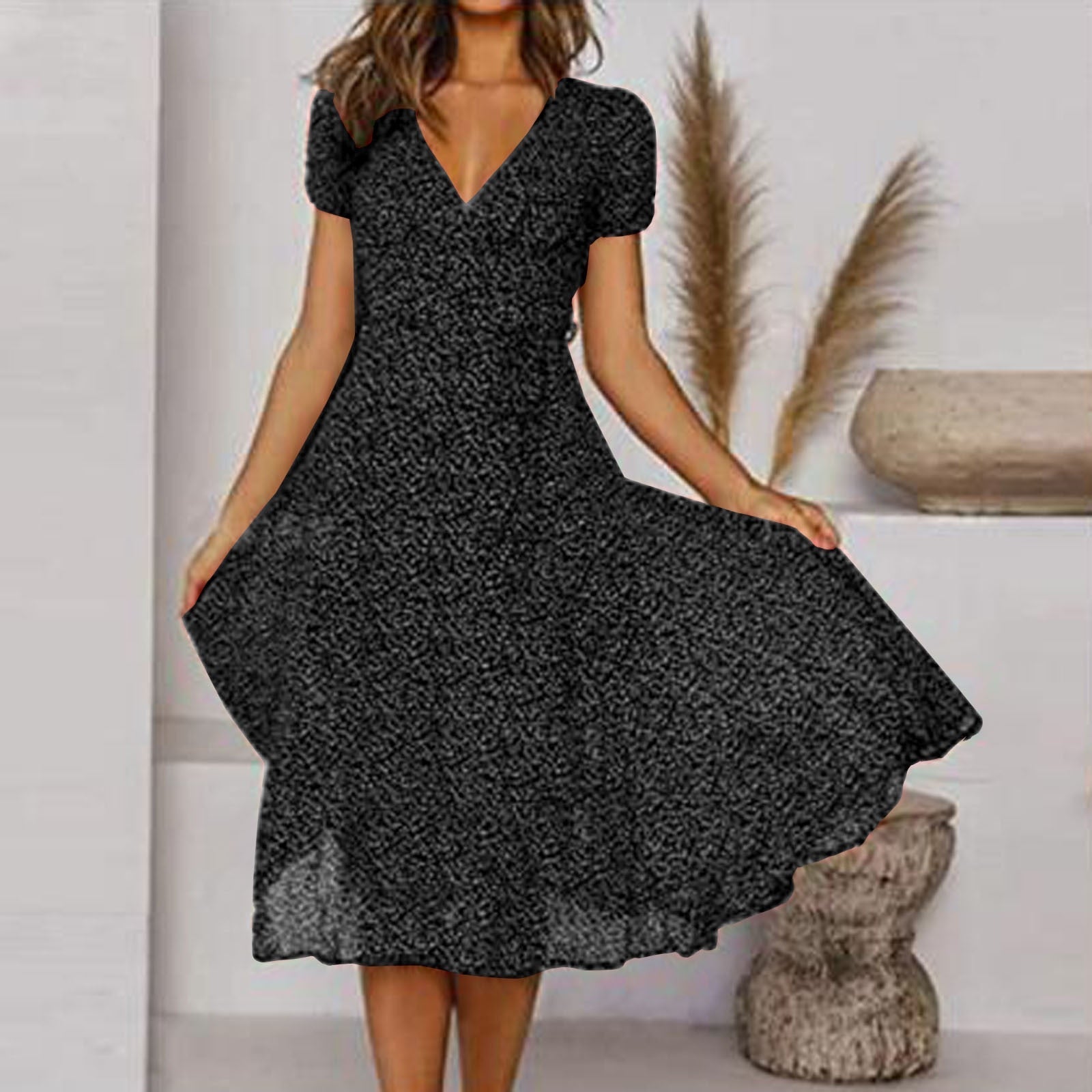 Ernestina | Stylish Flattering Fit V-Neck Dress
