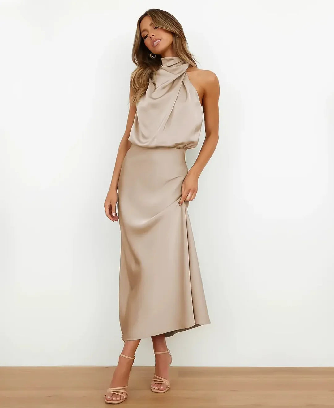 Sophie | Women's Cotton Blend High Neck Midi Dress 1