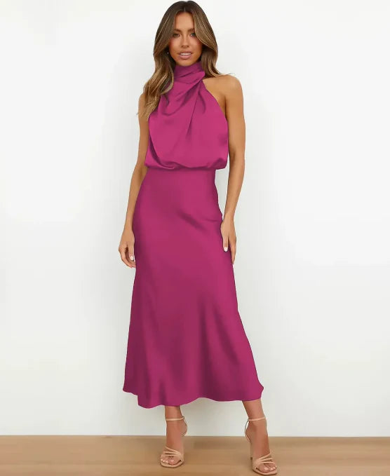 Sophie | Women's Cotton Blend High Neck Midi Dress 15