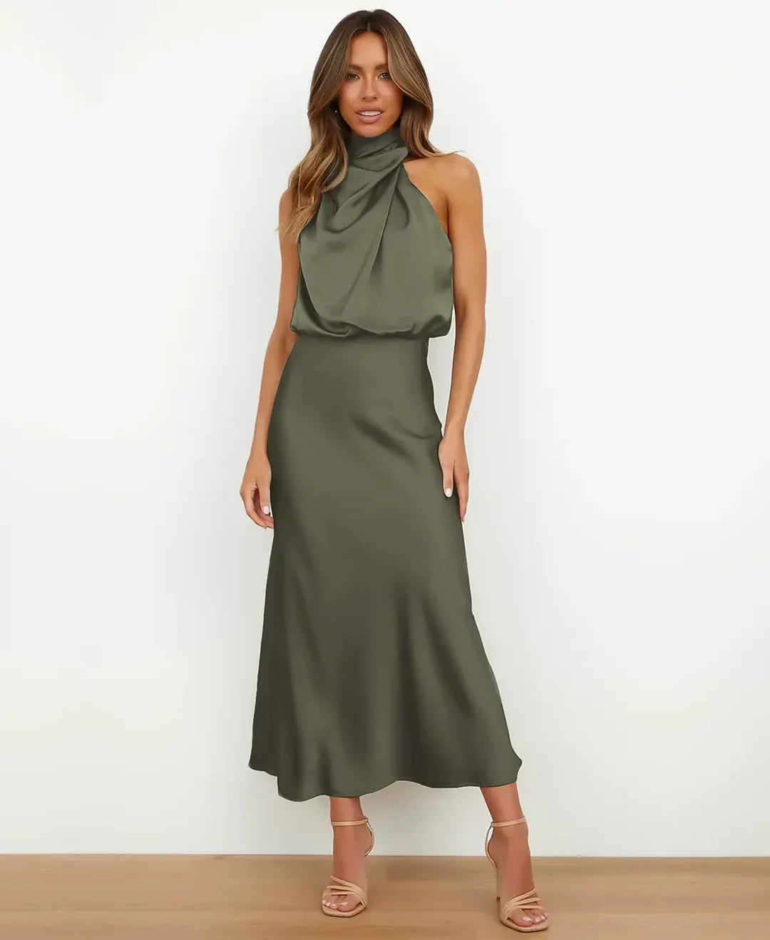 Sophie | Women's Cotton Blend High Neck Midi Dress 8