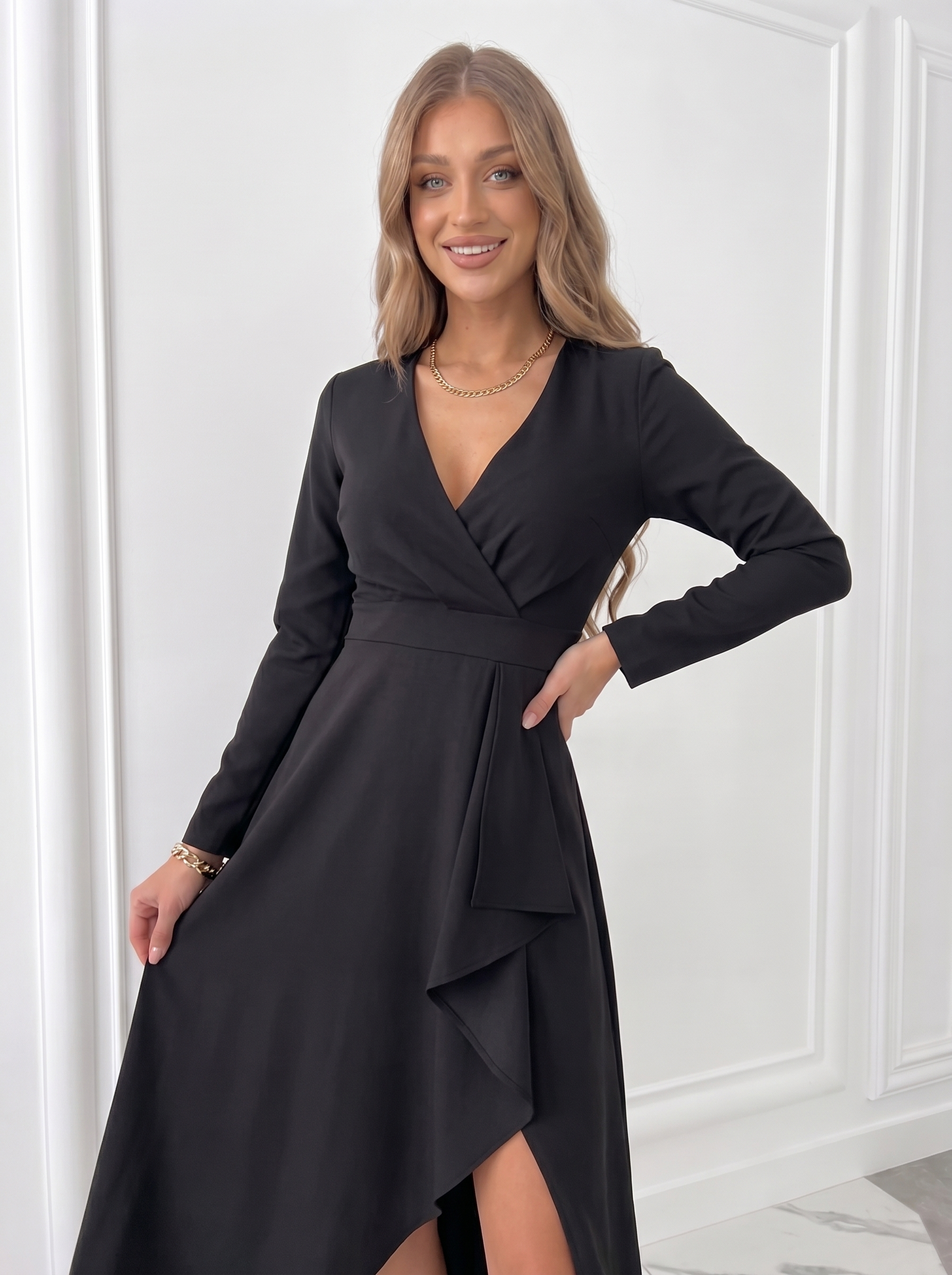 Women's Cocktail Dress Asymmetric Midi V-Neck Empire Waist Evening Wear