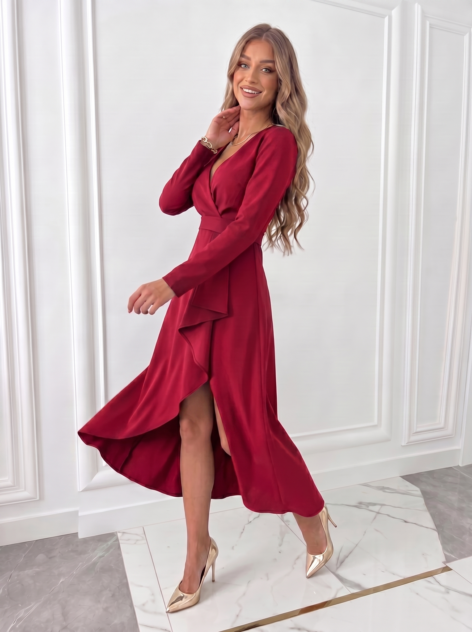 Women's Cocktail Dress Asymmetric Midi V-Neck Empire Waist Evening Wear