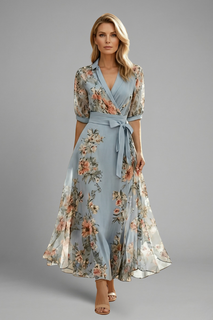 Women's Midi Dress V-Neck Floral Pattern Casual