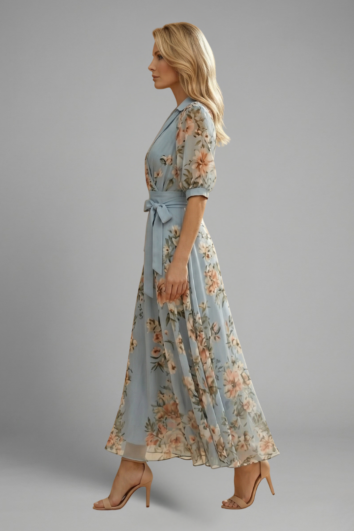 Women's Midi Dress V-Neck Floral Pattern Casual