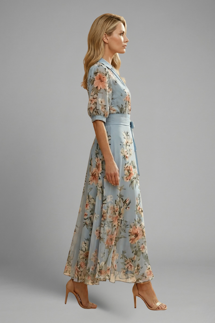 Women's Midi Dress V-Neck Floral Pattern Casual