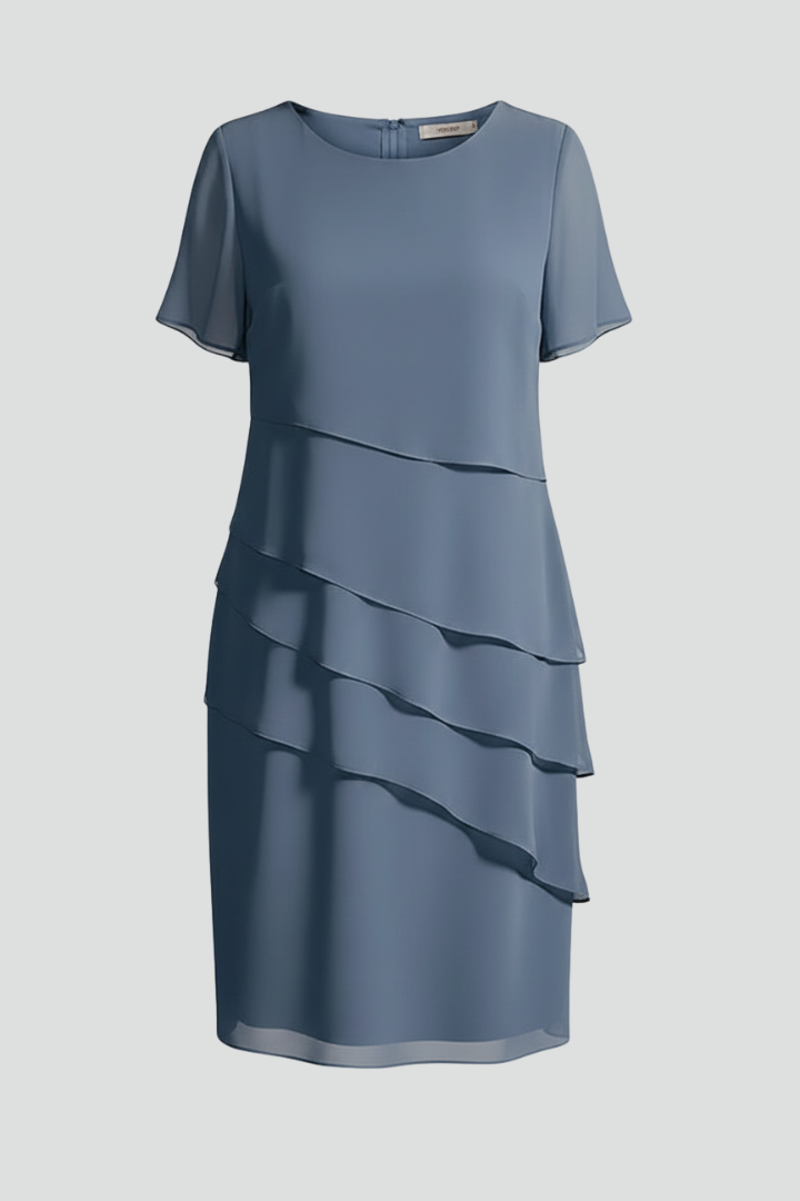 Women's Short Sleeve Dress Layered Front Straight Hem Casual