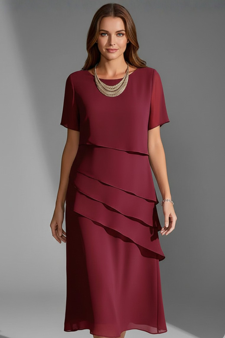 Women's Short Sleeve Dress Layered Front Straight Hem Casual
