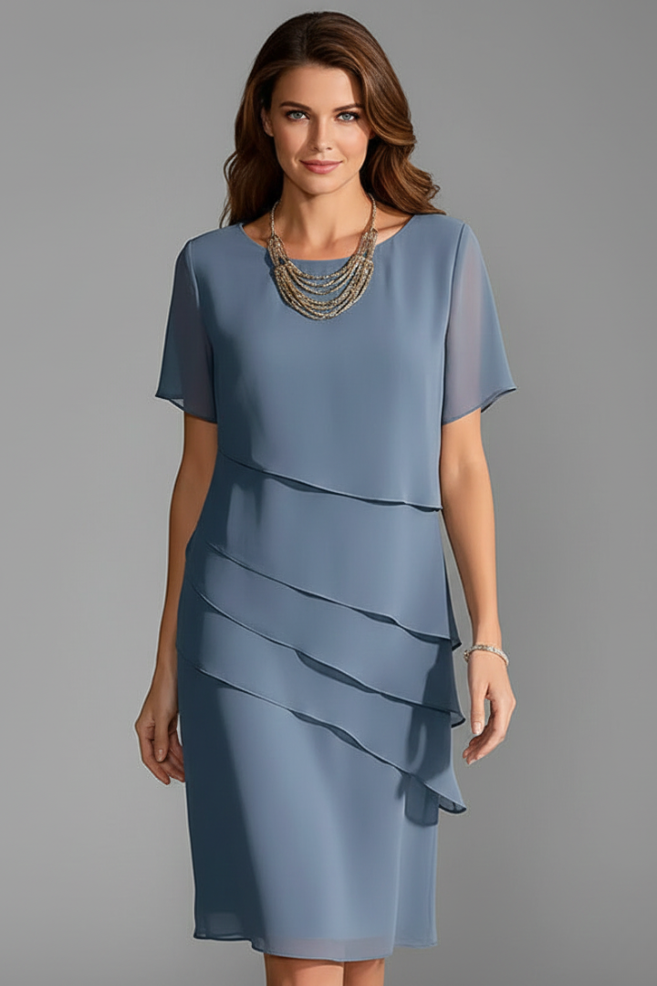 Women's Short Sleeve Dress Layered Front Straight Hem Casual