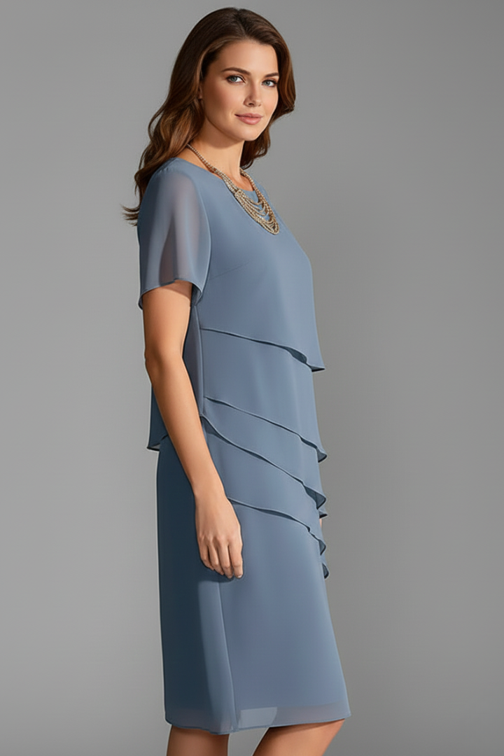 Women's Short Sleeve Dress Layered Front Straight Hem Casual