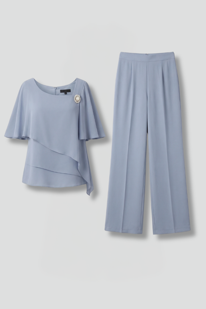 Women's Top Trousers Set Layered Top Straight Legs Casual Outfit