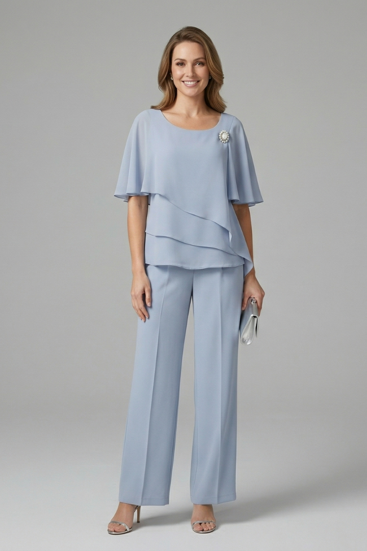 Women's Top Trousers Set Layered Top Straight Legs Casual Outfit