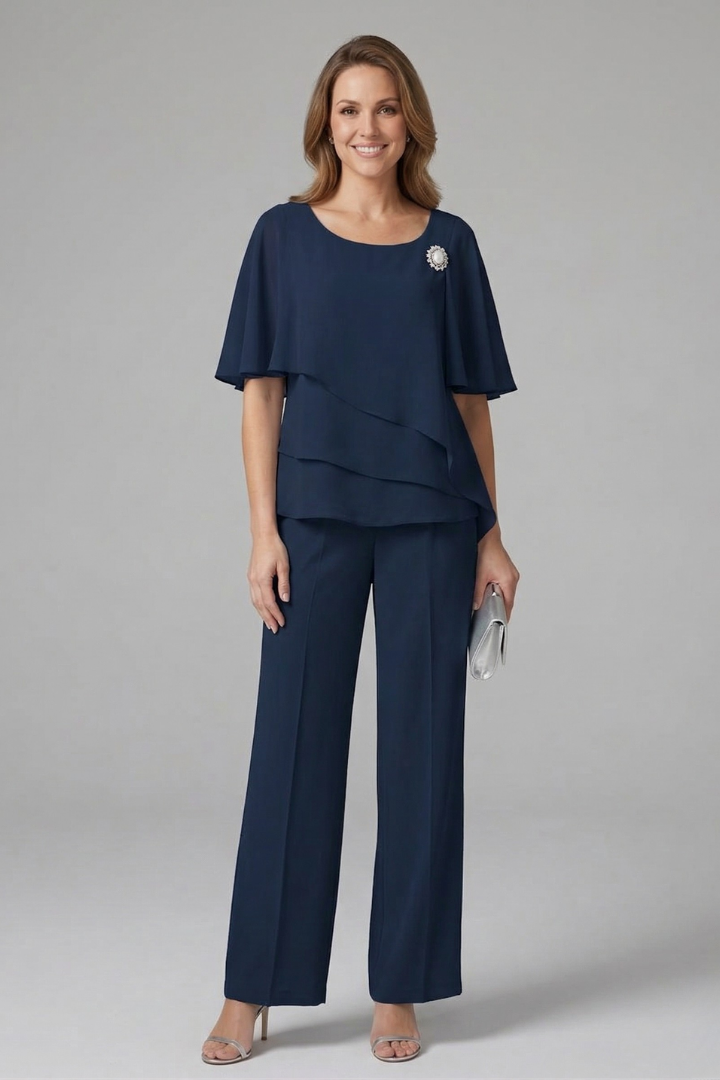 Women's Top Trousers Set Layered Top Straight Legs Casual Outfit