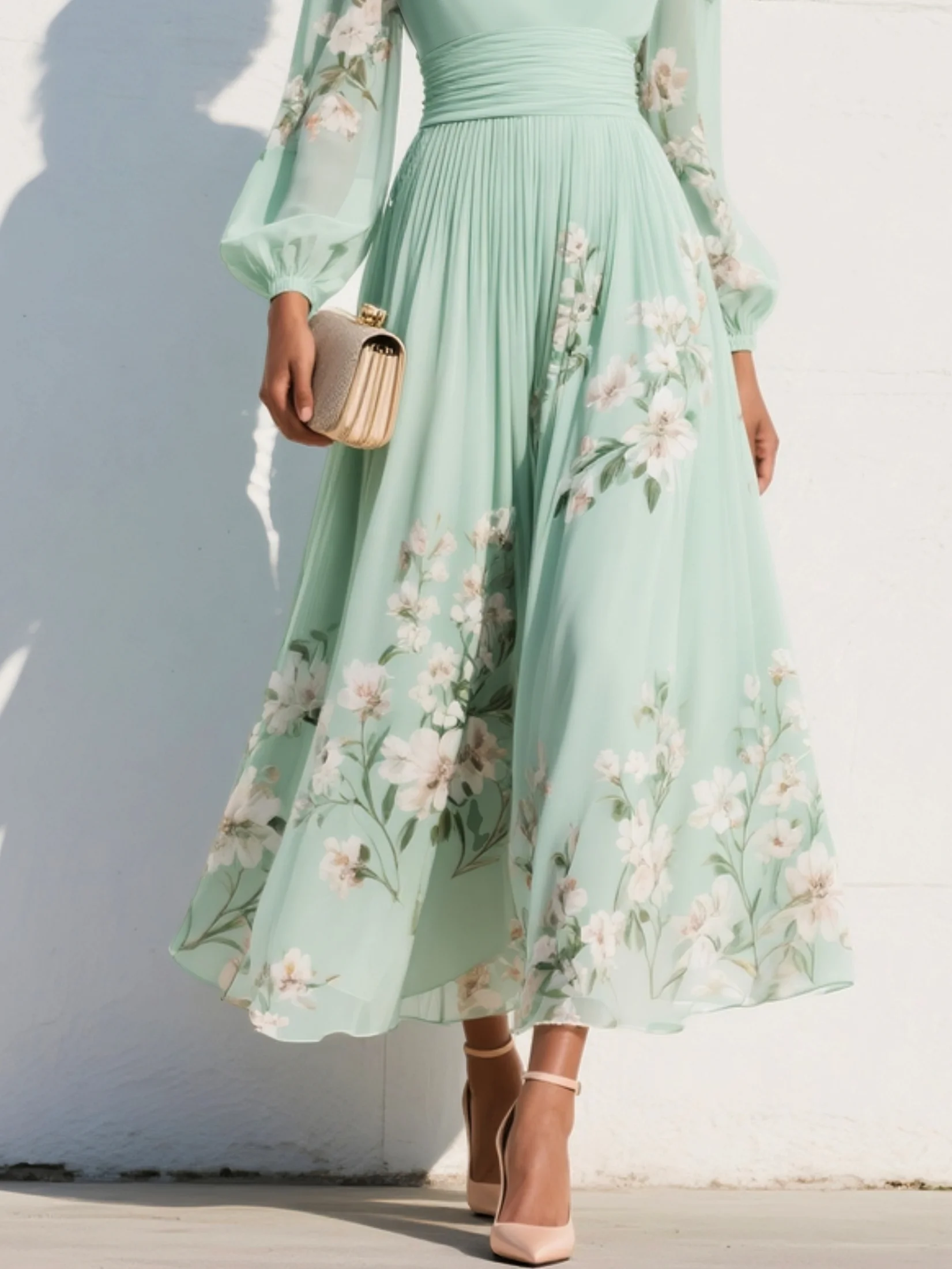 Women's Midi Dress V-Neck Floral Chiffon Summer Casual