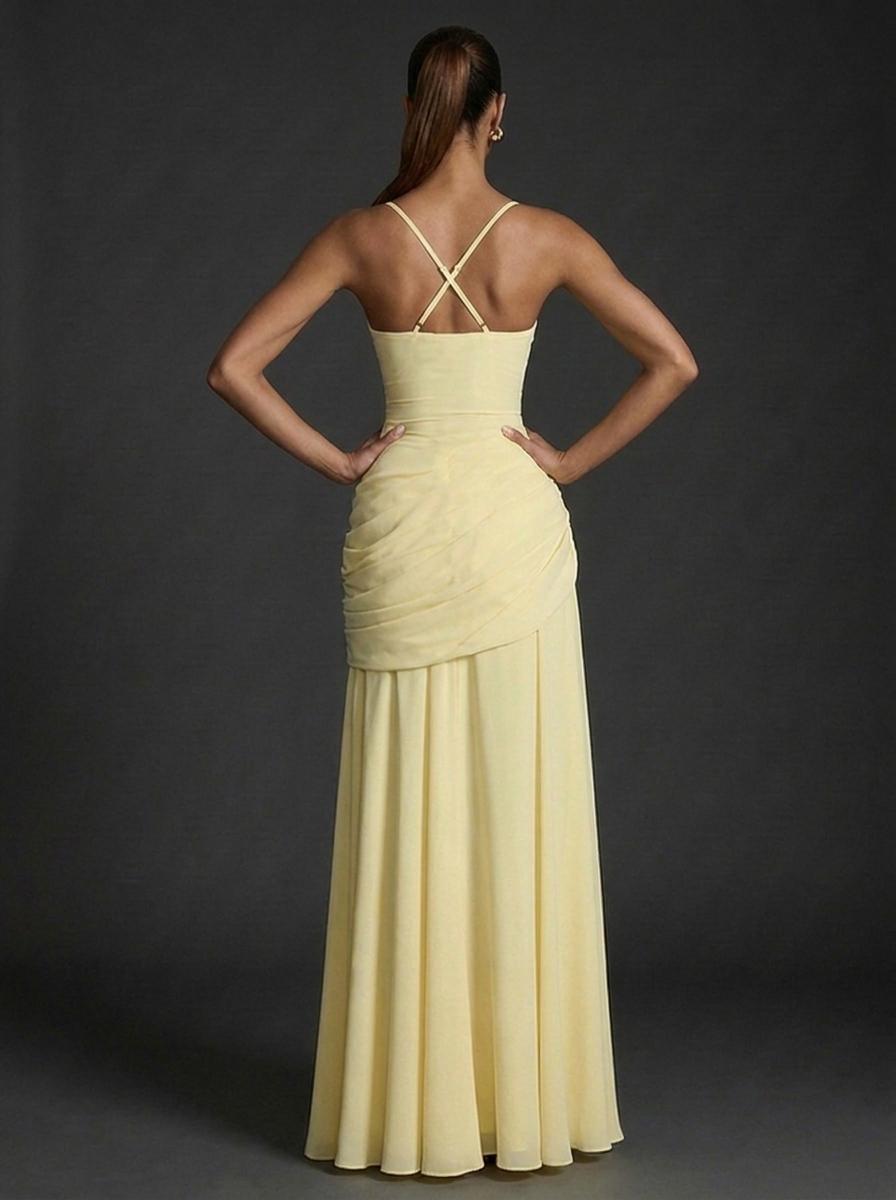 Women's Maxi Dress Square Neck Sleeveless Ruched Wedding Guest Outfit