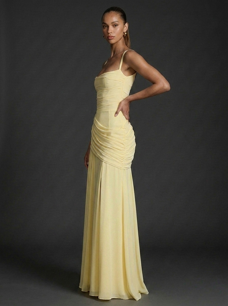 Women's Maxi Dress Square Neck Sleeveless Ruched Wedding Guest Outfit