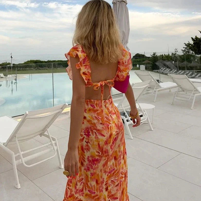 Women's Maxi Dress V Neck Floral Print Sleeveless Casual