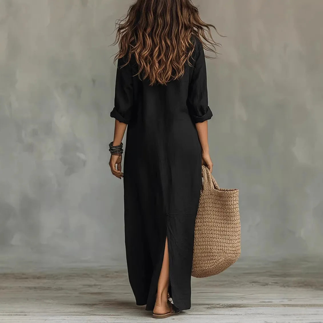 Women's Long Shirt Dress V-Neck Long Sleeve Casual